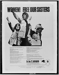 Poster showing four women demonstrating for release of six members of the Black Panther Party from the Niantic State Women's Farm in Connecticut