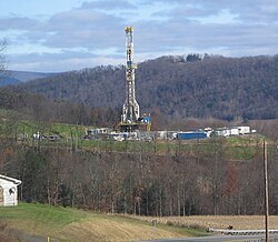 Derrick and platform of drilling gas wells in Marcellus Shale – Pennsylvania