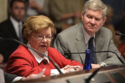 Mikulski at a press conference