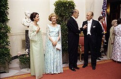 Betty and Gerald with French President Valéry Giscard d'Estaing and his wife Anne-Aymone Giscard d'Estaing at a May 17, 1976, state dinner in their honor
