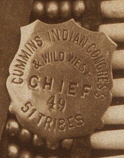 Cummin's Indian Congress and Wild West Show badge of Chief Red Star