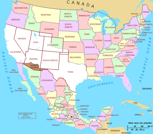 Mexican territorial claims relinquished in the Treaty of Guadalupe Hidalgo in white