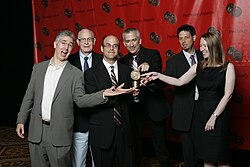 Peter Sagal (third from left) and the crew of Wait Wait...Don't Tell Me at the 67th Annual Peabody Awards