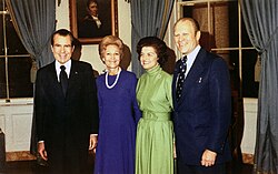 The Fords pose with President Richard Nixon and First Lady Pat Nixon on October 13, 1973, the day after President Nixon nominated Ford to be appointed as his new vice president.