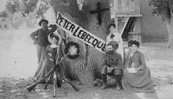 The Foxtail Rangers next to the Peter Lebeck Oak at Fort Tejon, 1890