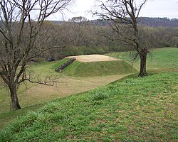 Etowah Mound C, was part of a precontact Mississippian culture site, occupied by ancestors of the Muscogee people from c. 1000–1550 CE, in Cartersville, Georgia