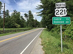 View north along US 221 at SR 615 just north of Floyd, Virginia