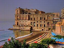 The Palazzo Donn'Anna and Bagno Donn'Anna beach in Posillipo
