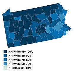 Map of counties in Pennsylvania by racial and ethnic plurality, per the 2020 U.S. census