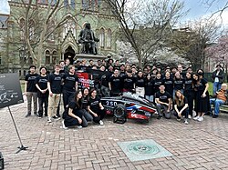 Penn Electric Racing unveiled REV8 on March 31, 2023, in front of the Statue of Benjamin Franklin at College Hall.
