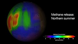 Distribution of methane in the atmosphere of Mars in the Northern Hemisphere during summer
