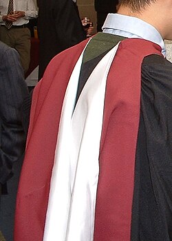 Master's hood at the University of Bristol