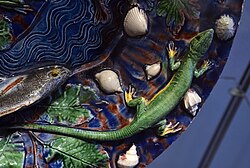 Detail of a Palissy still-life platter of c. 1550 (see below for the whole piece)