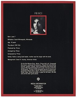 The one sheet published by Warner Bros. Records to promote For You[a]
