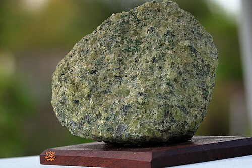 Peridotite, a type of ultramafic rock dominated by olivine
