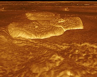 Computer-generated perspective view of pancake domes in Venus's Alpha Regio