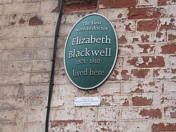 Plaque at Blackwell's family home in Bristol, England, 2010