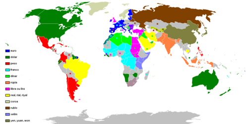 Name of currency units by country, in Portuguese