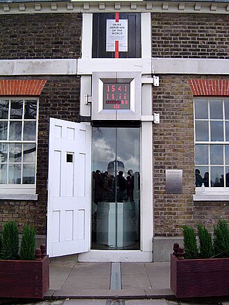 The line of the Greenwich meridian at the Royal Observatory, Greenwich, England