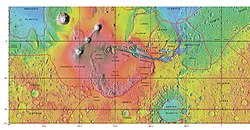 MOLA map showing boundaries of Terra Sirenum and other regions