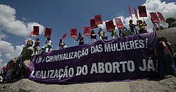 Abortion rights activists in São Paulo, Brazil
