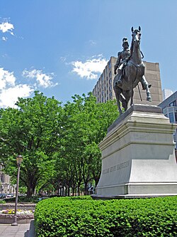 Equestrian statue of William Henry Harrison in Piatt Park