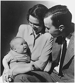 George W. Bush with his parents, Barbara and George H. W. Bush in 1947