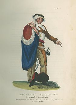 A Mexican landowner (hacendado) wearing botas de ala or “winged boots” (1828).