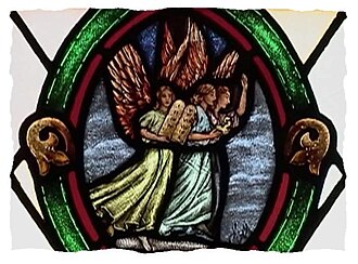 Stained-glass depiction of the Three Angels' Messages