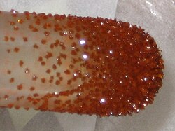 Crystals of ferrocene after purification by vacuum sublimation