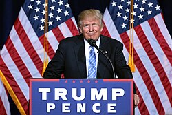 Trump delivering a speech in August 2016