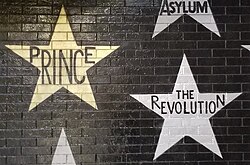Stars honoring Prince and his band the Revolution on the outside mural of the Minneapolis nightclub First Avenue