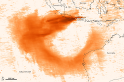 Mount Merapi sulfur dioxide cloud over the Indian Ocean on 11 November 2010
