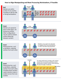An infographic on ways to control COVID-19 hazards in meat processing facilities[4]