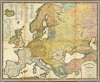 Ethnographic map of Europe in 1847 by Heinrich Berghaus