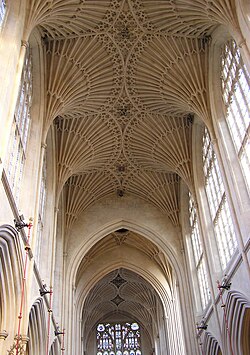 Fan vaulting over the nave at Bath Abbey, Bath, England