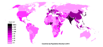 Population density per square kilometre by country, 2006