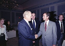 Bush with former president Gerald Ford in August 1984
