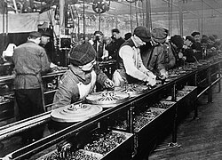 Ford assembly line, 1913. The magneto assembly line was the first.