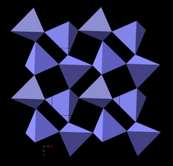 The crystal structure of crystalline α-cristobalite. Locally, the structures of some opals, opal-C, are similar to this.
