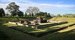 Excavated 9th century Sambisari Hindu temple near Yogyakarta in Java, Indonesia. The temple was buried 6.5 metres under the lahar volcanic debris accumulated from centuries of Mount Merapi eruptions.