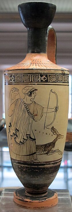 Artemis with a bow and a deer. Attic lekythos 460–450 BCE