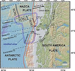 The Chile triple junction, a geologic junction off the southern coast of Chile where the South American, Nazca and Antarctic tectonic plates meet
