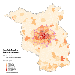 Population density in Berlin-Brandenburg in 2015
