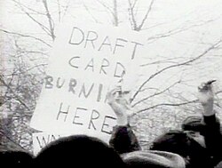 Young men burn their draft cards at Sheep Meadow in Central Park, New York City, on April 15, 1967