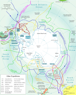 A map of the Antarctic voyages of Anthony de la Roché and others in the Southern Ocean