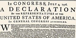 The opening of the original printing of the Declaration, printed on July 4, 1776, under Jefferson's supervision.[17]