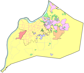 Territory in yellow represents the "balance" population of Louisville.