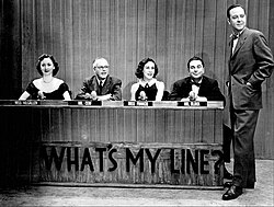 The panel in 1952. From left: Dorothy Kilgallen, Bennett Cerf, Arlene Francis and Hal Block with John Daly as the host.