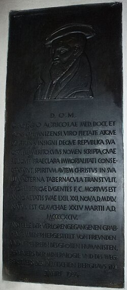Memorial tablet for Agricola at Zeitz cathedral, installed in June 2014